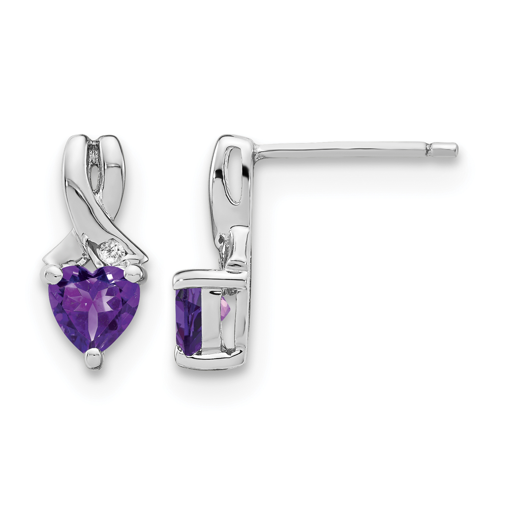 Sterling Silver Rhodium-plated Amethyst and Diamond Earrings (EM7401-AM-002-SSA)