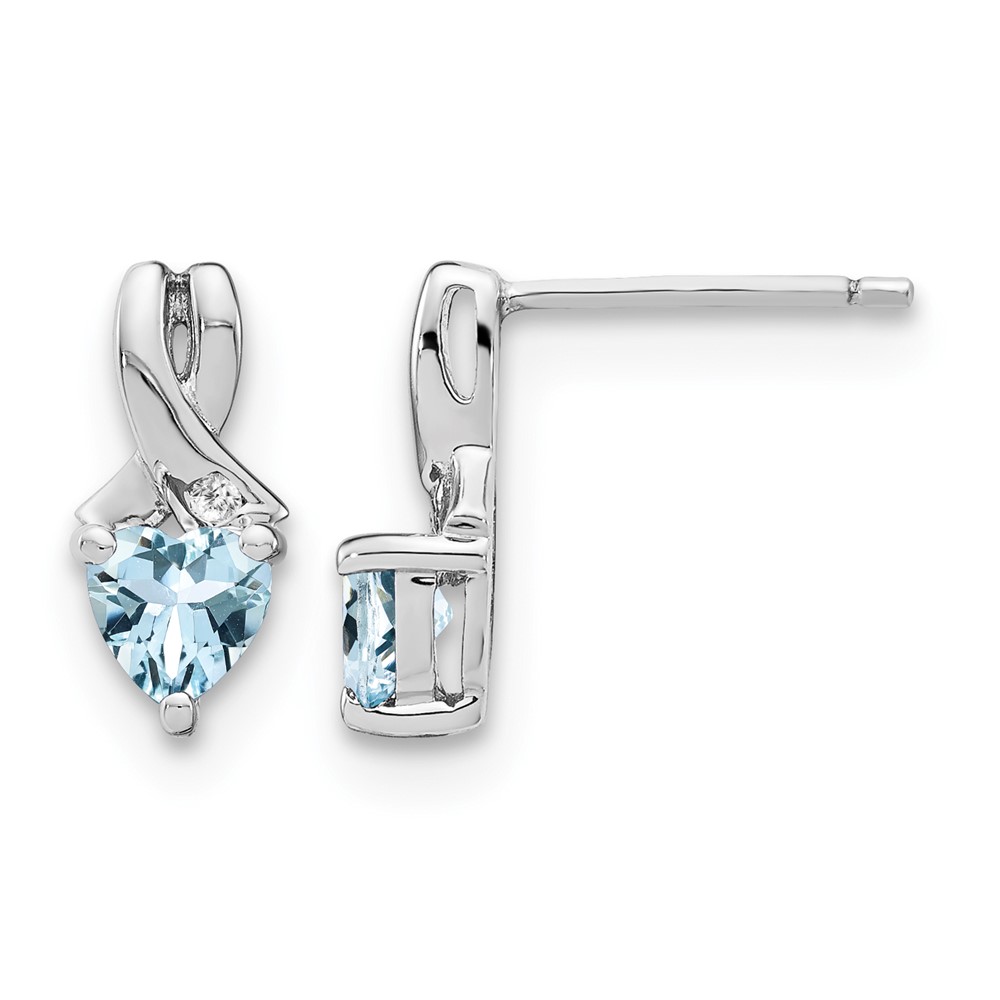Sterling Silver Rhodium-plated Aquamarine and Diamond Earrings (EM7401-AQ-002-SSA)