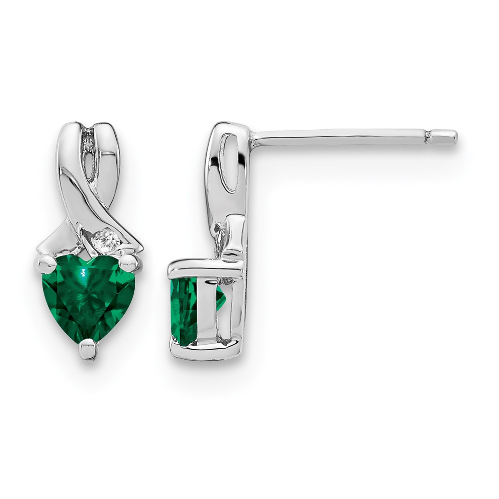 Sterling Silver Rhodium-plated Created Emerald and Diamond Earrings (EM7401-CEM-002-SSA)