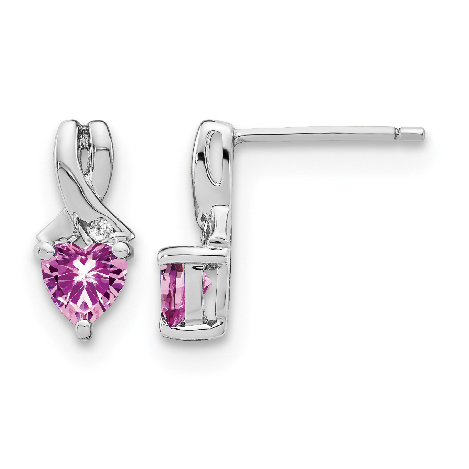 Sterling Silver Rhod-plated Created Pink Sapphire/Diamond Earrings (EM7401-CPS-002-SSA)