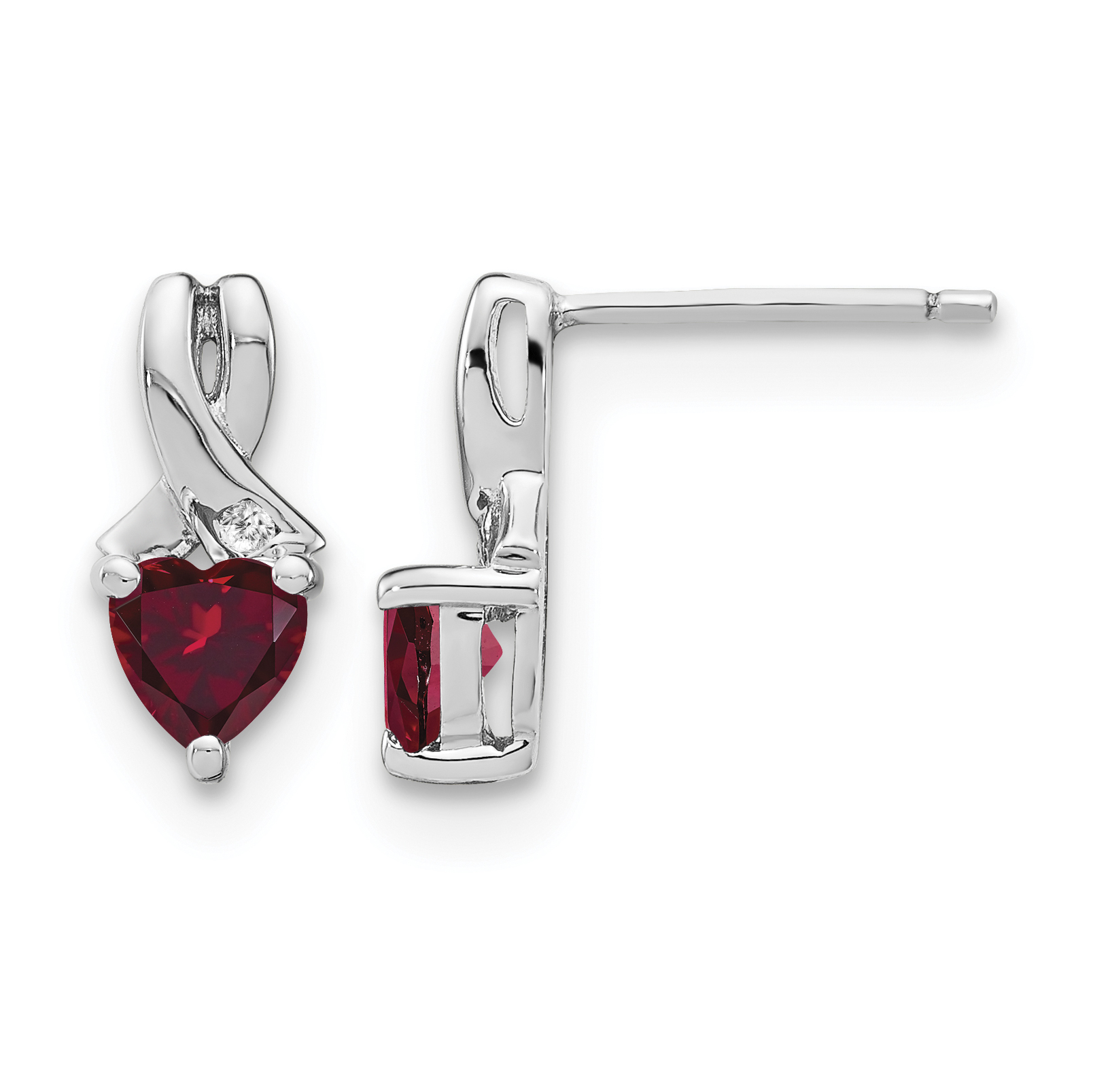 Sterling Silver Rhodium-plated Created Ruby and Diamond Earrings (EM7401-CRU-002-SSA)