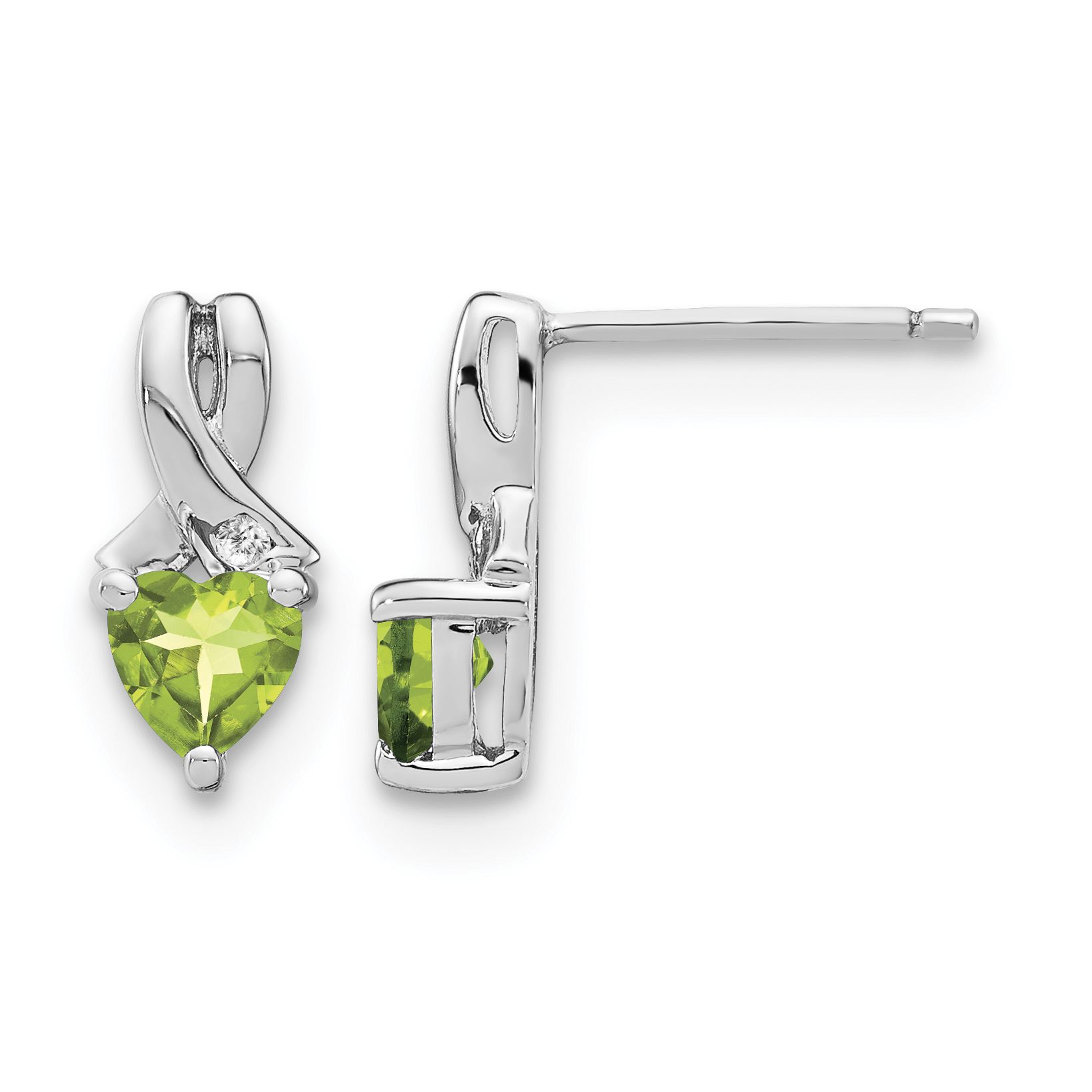 Sterling Silver Rhodium-plated Peridot and Diamond Earrings (EM7401-PE-002-SSA)