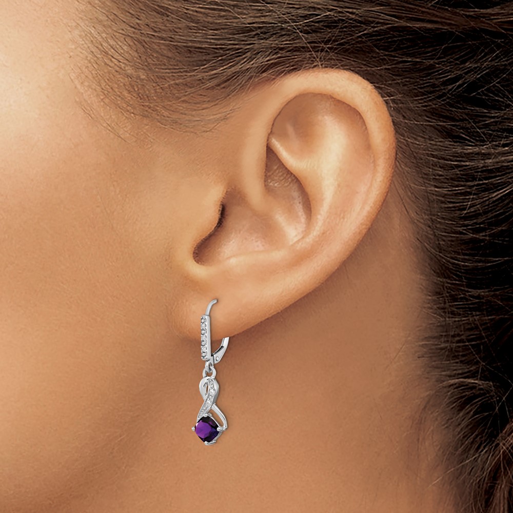 Sterling Silver Rhodium-plated Amethyst and Diamond Earrings (EM7402-AM-006-SSA)