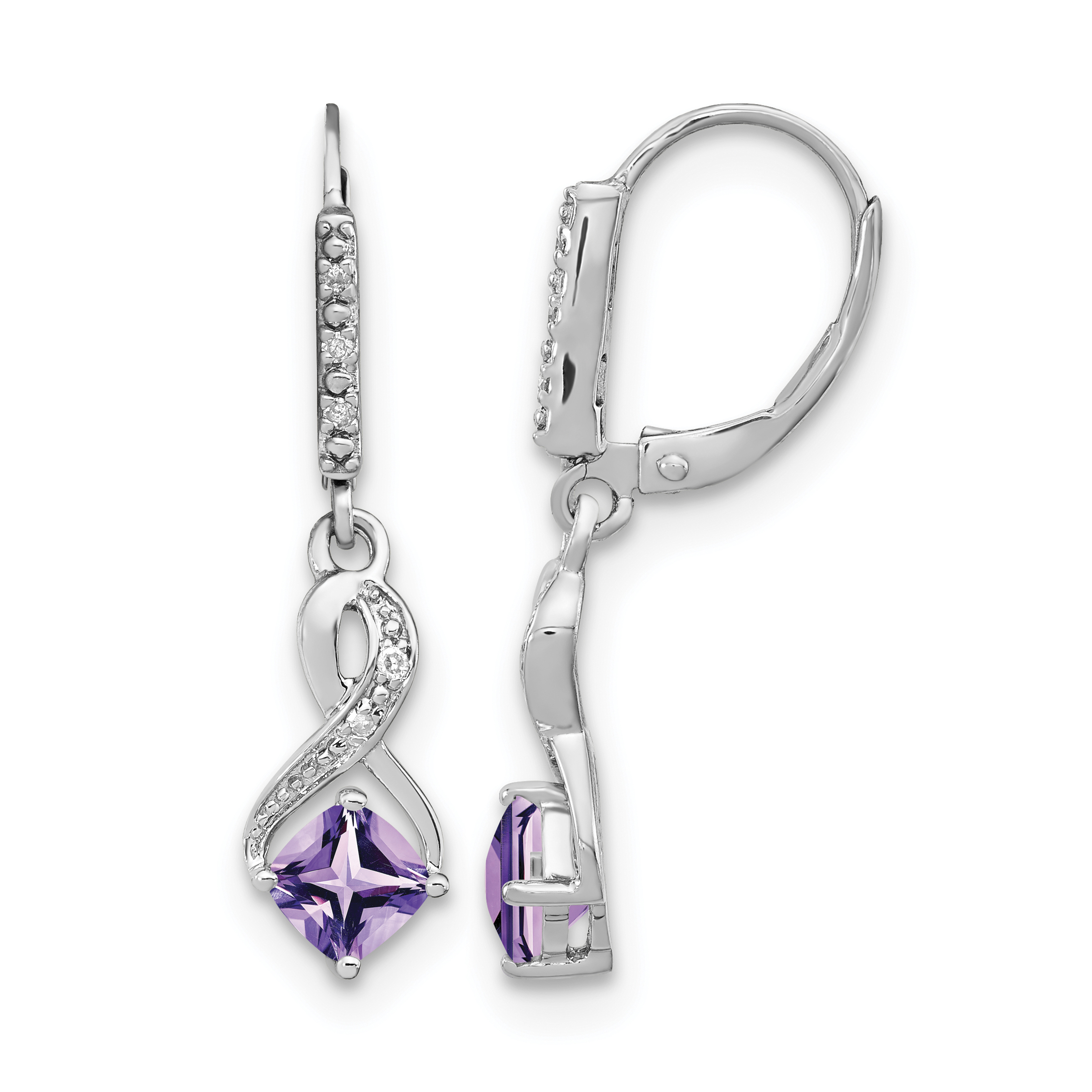 Sterling Silver Rhodium-plated Amethyst and Diamond Earrings (EM7402-AM-006-SSA)