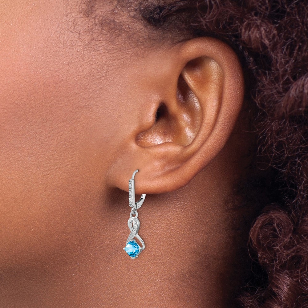 Sterling Silver Rhodium-plated Blue Topaz and Diamond Earrings (EM7402-BT-006-SSA)