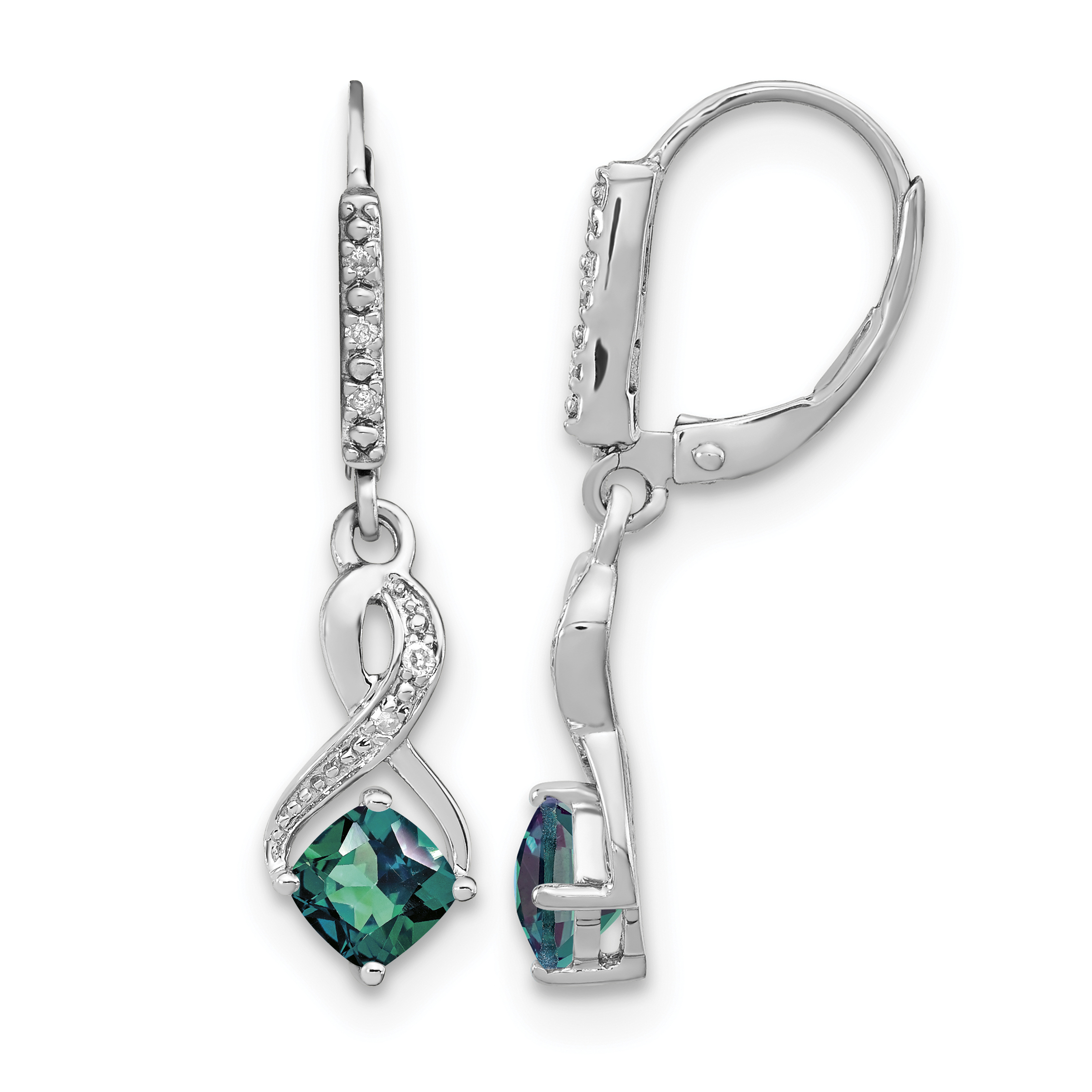Sterling Silver Rhodium-plated Created Alexandrite and Diamond Earrings (EM7402-CA-006-SSA)