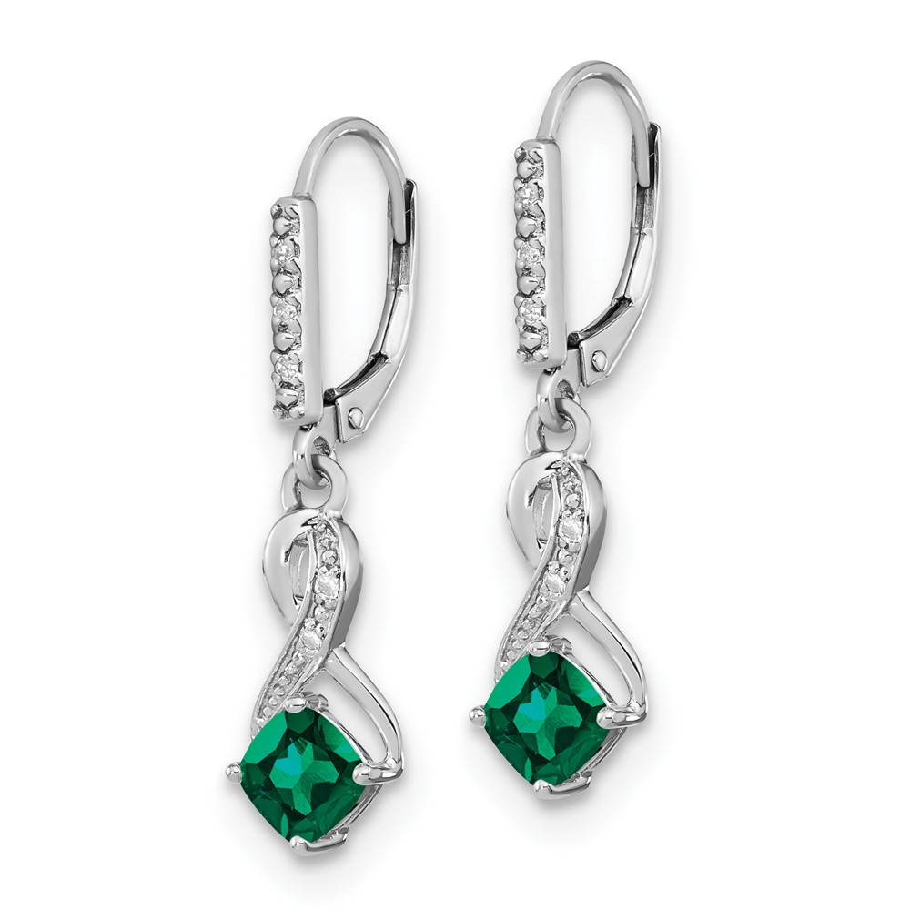 Sterling Silver Rhodium-plated Created Emerald and Diamond Earrings (EM7402-CEM-006-SSA)