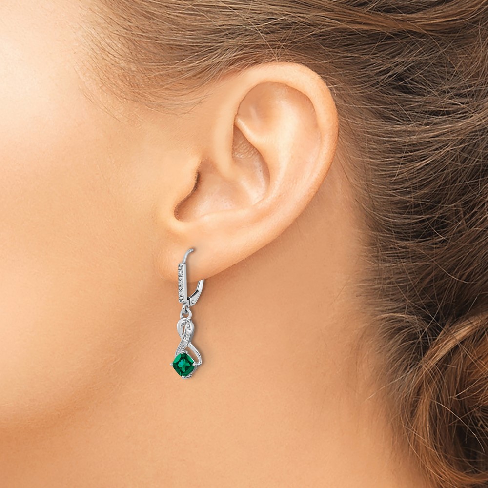 Sterling Silver Rhodium-plated Created Emerald and Diamond Earrings (EM7402-CEM-006-SSA)