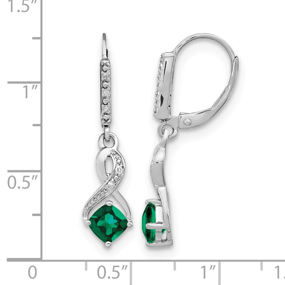 Sterling Silver Rhodium-plated Created Emerald and Diamond Earrings (EM7402-CEM-006-SSA)