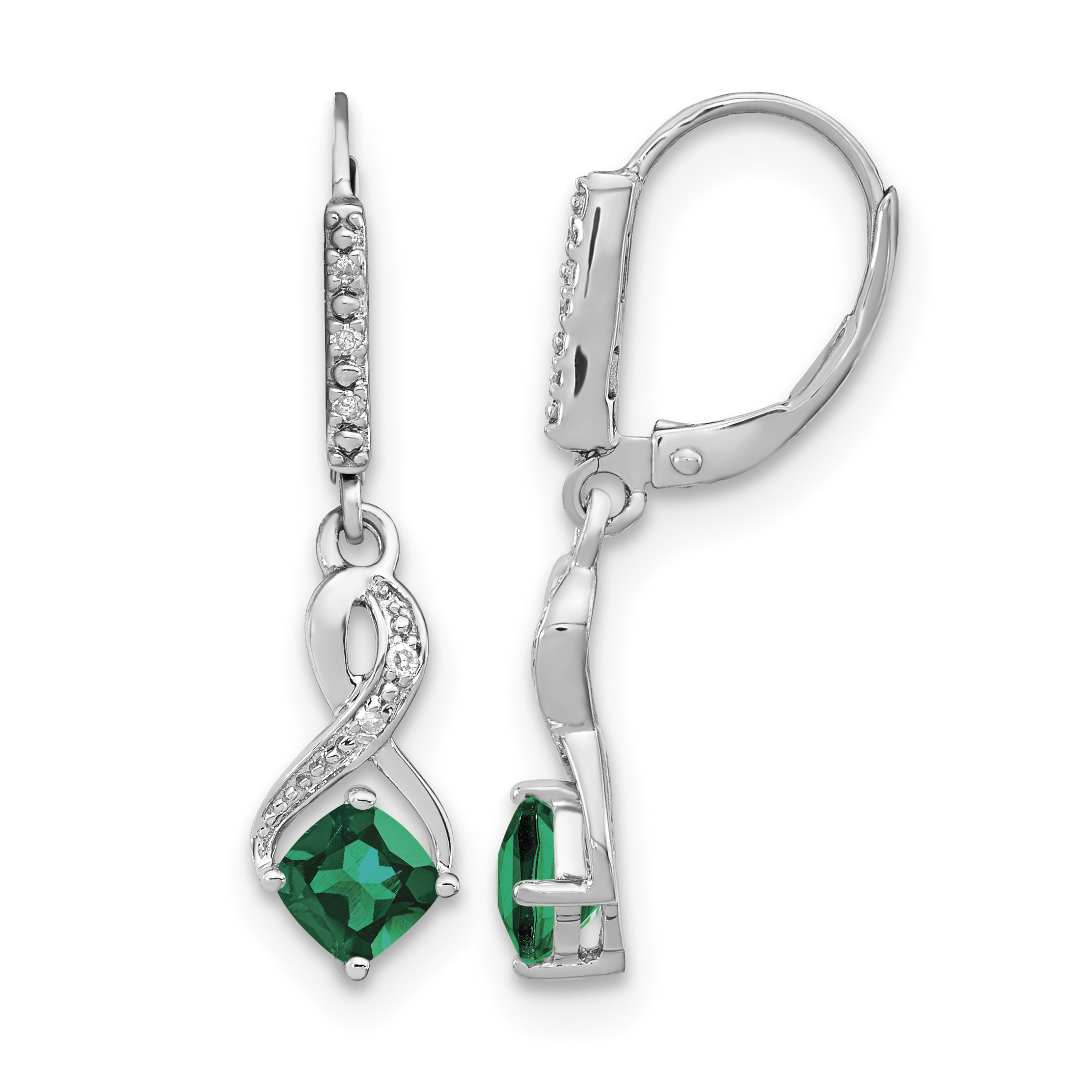Sterling Silver Rhodium-plated Created Emerald and Diamond Earrings (EM7402-CEM-006-SSA)
