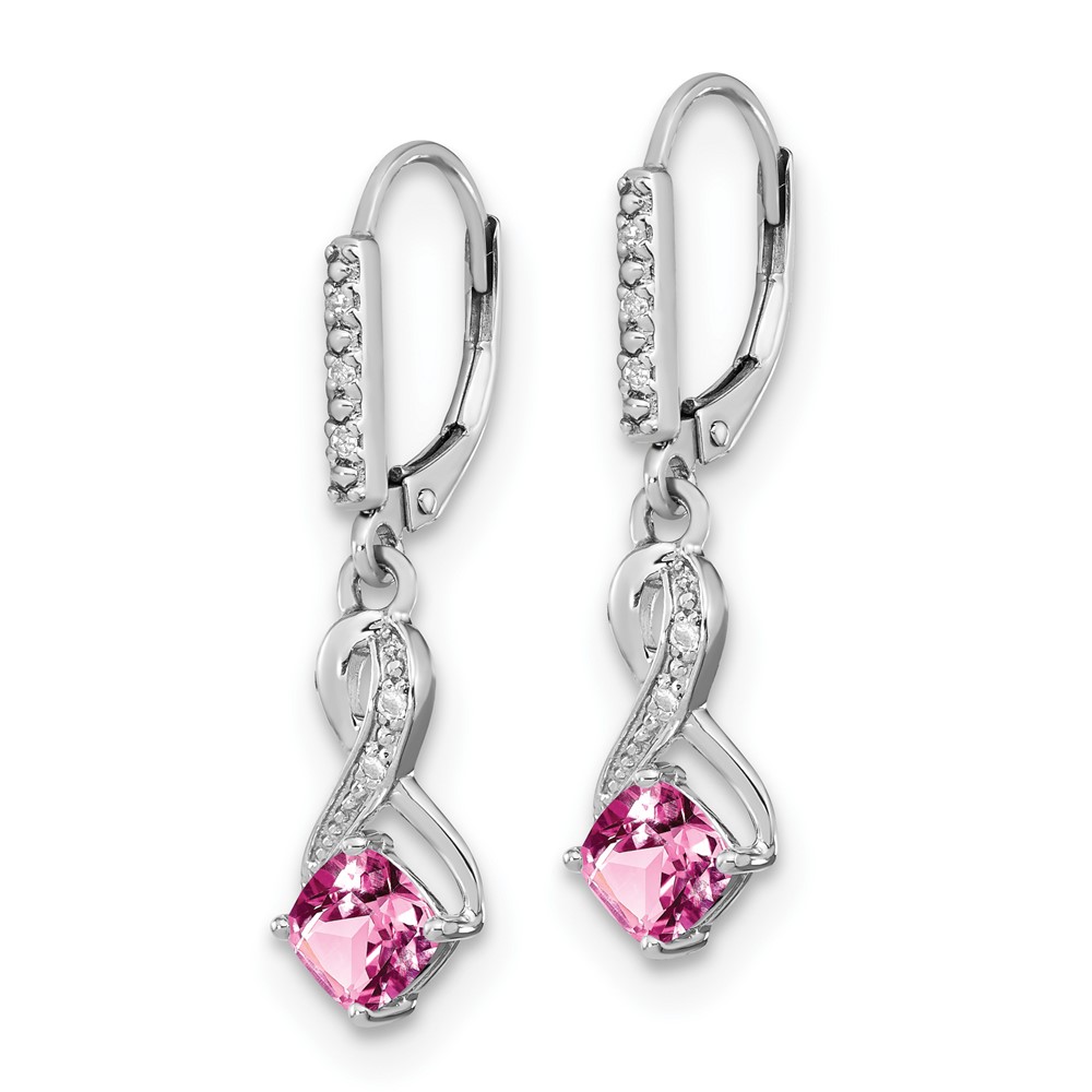 Sterling Silver Rhodium-plated Creat. Pink Sapphire and Diamond Earrings (EM7402-CPS-006-SSA)