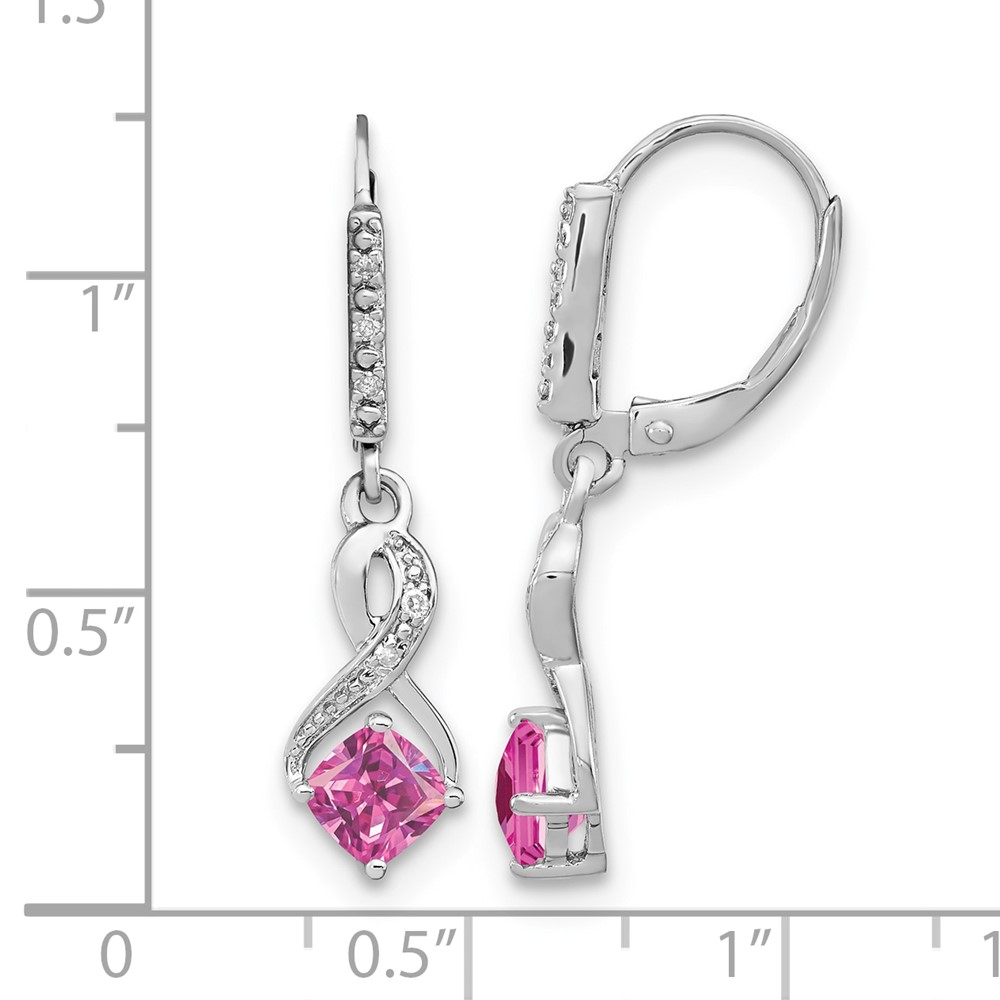 Sterling Silver Rhodium-plated Creat. Pink Sapphire and Diamond Earrings (EM7402-CPS-006-SSA)