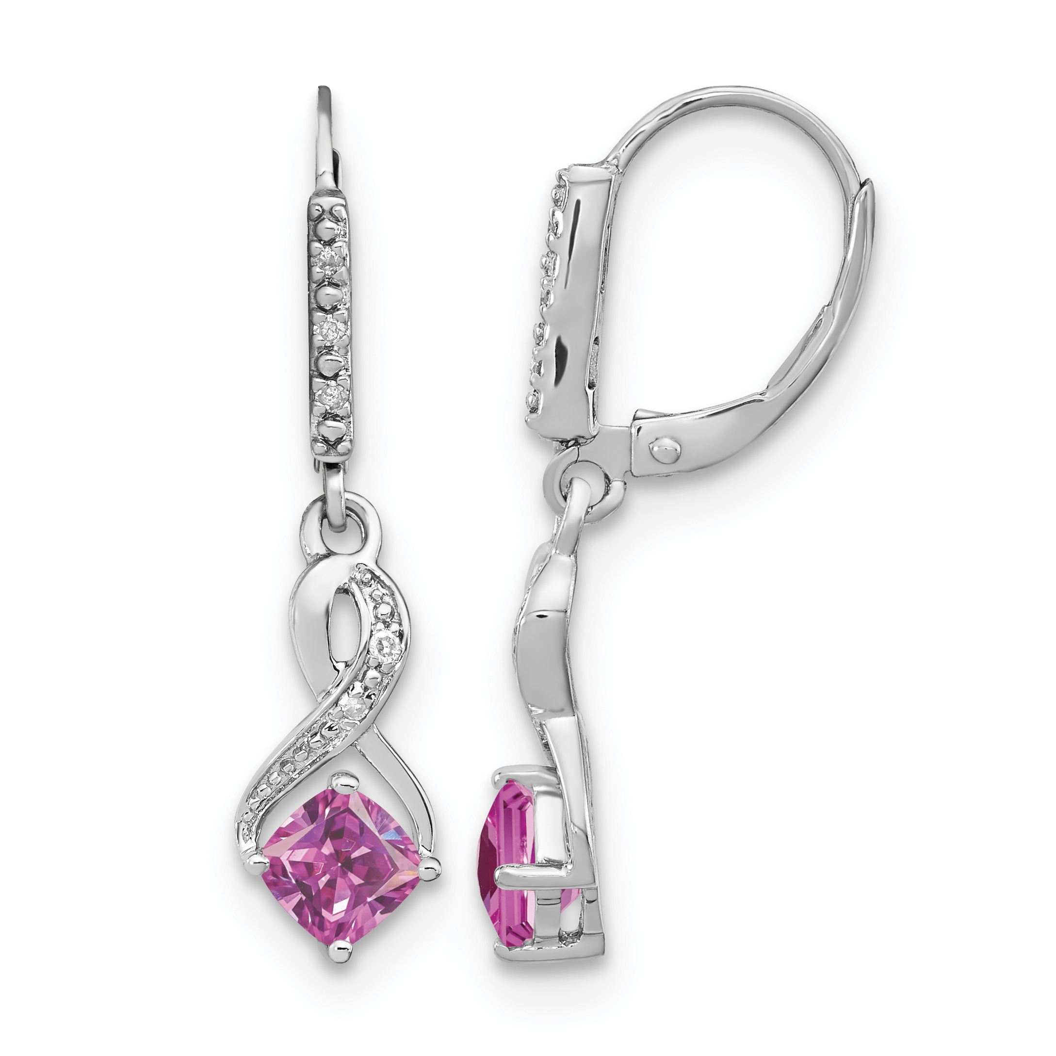 Sterling Silver Rhodium-plated Creat. Pink Sapphire and Diamond Earrings (EM7402-CPS-006-SSA)