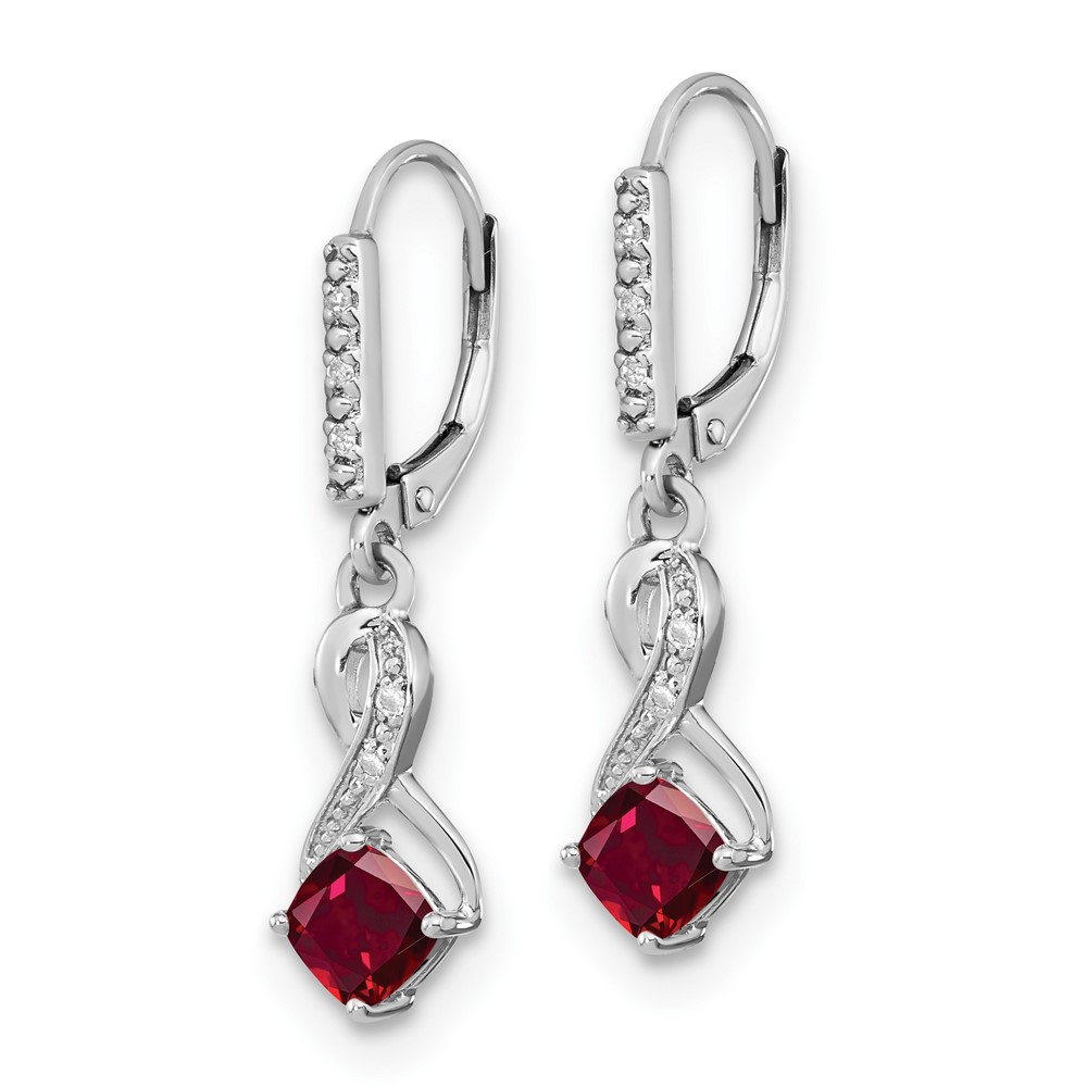 Sterling Silver Rhodium-plated Created Ruby and Diamond Earrings (EM7402-CRU-006-SSA)