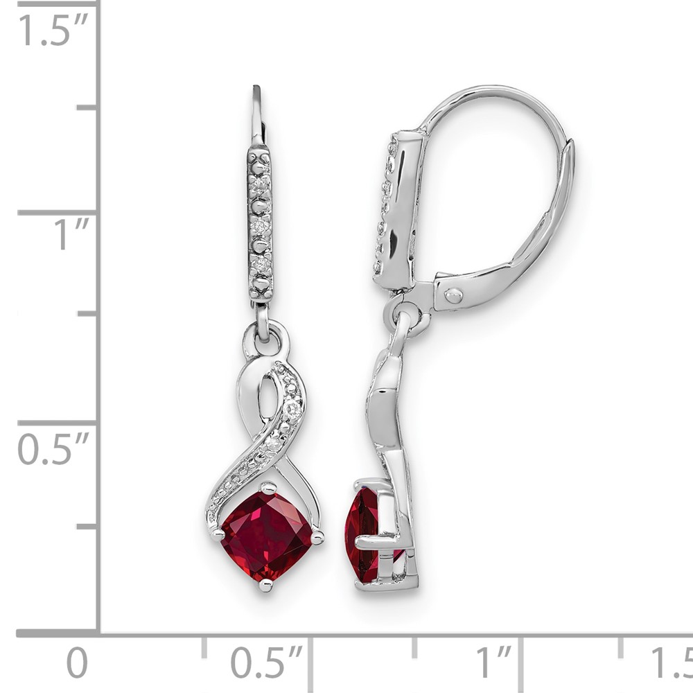Sterling Silver Rhodium-plated Created Ruby and Diamond Earrings (EM7402-CRU-006-SSA)