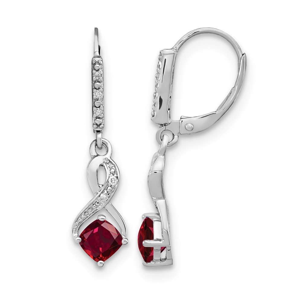 Sterling Silver Rhodium-plated Created Ruby and Diamond Earrings (EM7402-CRU-006-SSA)