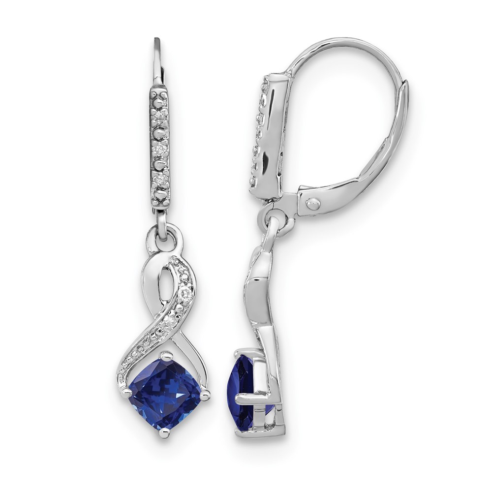 Sterling Silver Rhodium-plated Created Sapphire and Diamond Earrings (EM7402-CSA-006-SSA)