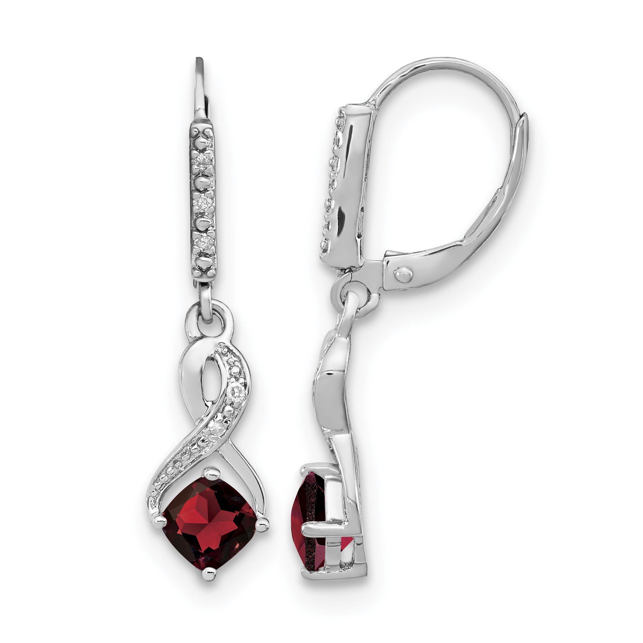Sterling Silver Rhodium-plated Garnet and Diamond Earrings (EM7402-GA-006-SSA)