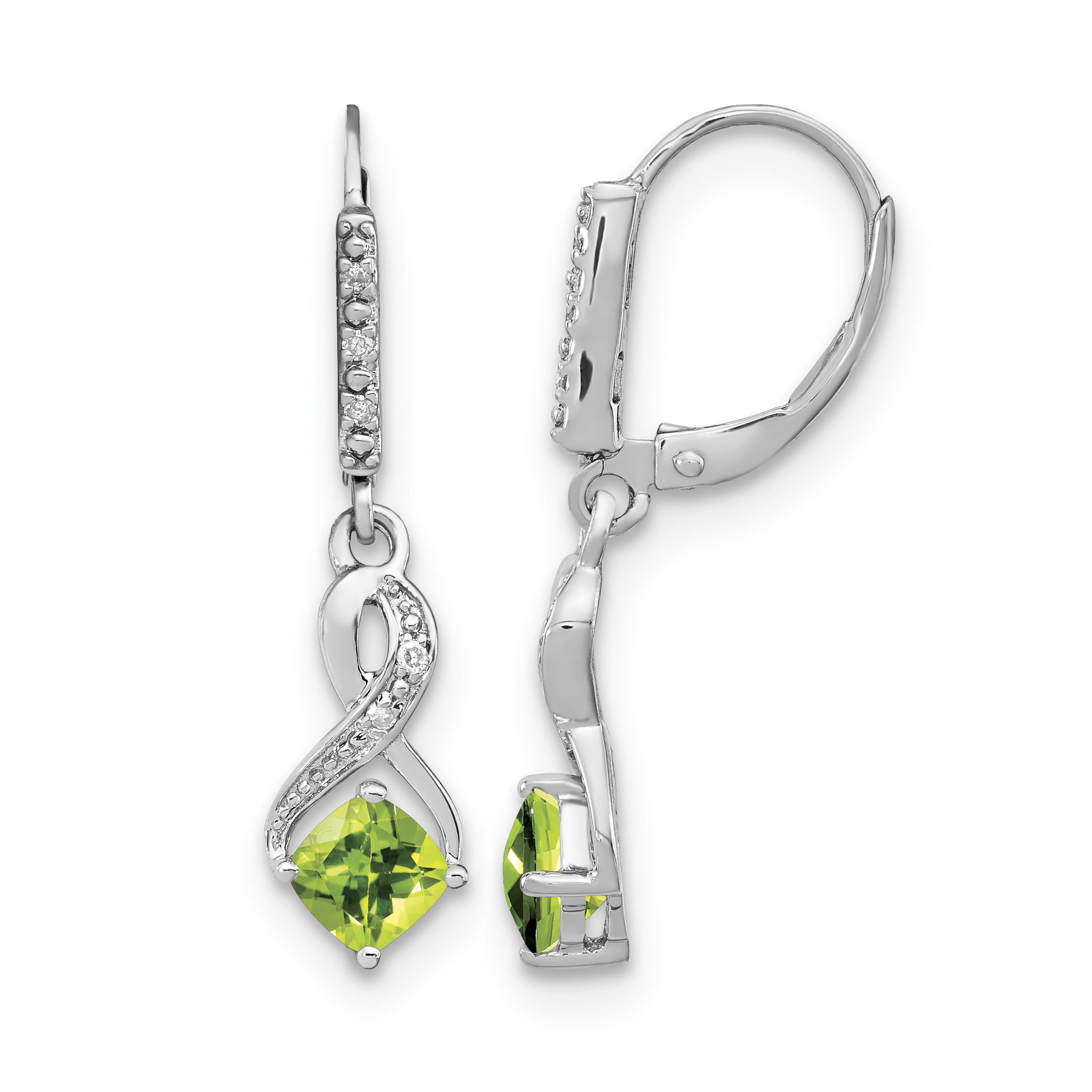 Sterling Silver Rhodium-plated Peridot and Diamond Earrings (EM7402-PE-006-SSA)