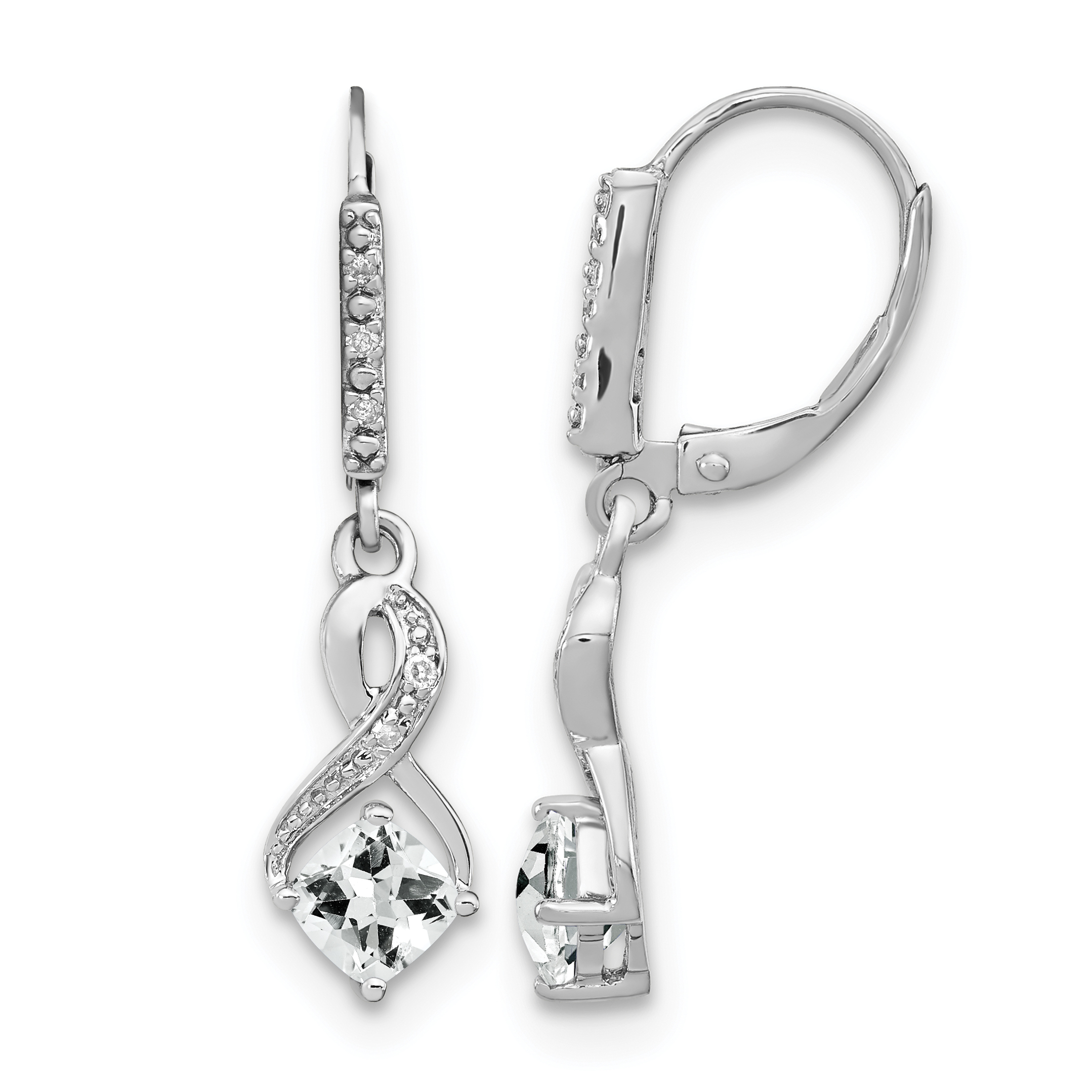 Sterling Silver Rhodium-plated White Topaz and Diamond Earrings (EM7402-WT-006-SSA)