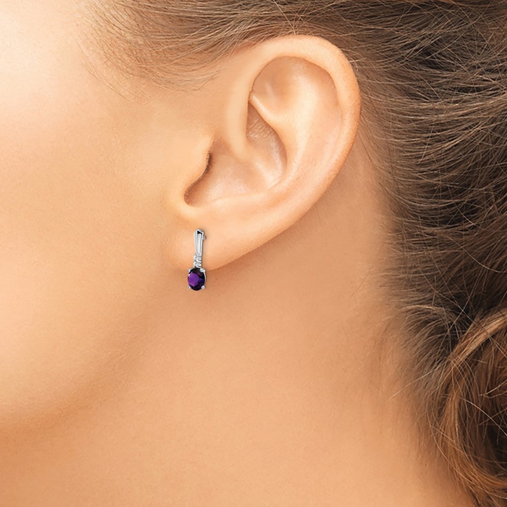 14k White Gold Oval Amethyst and Diamond Dangle Earrings (EM7407-AM-004-WA)