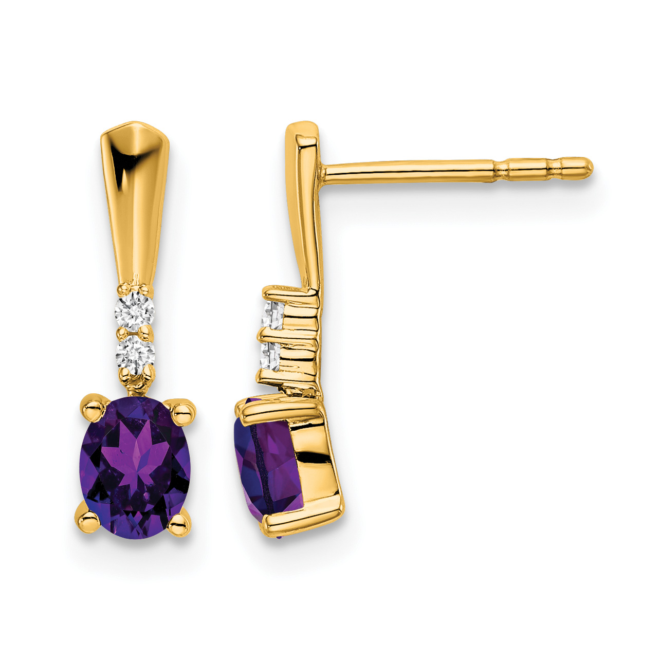 14K Oval Amethyst and Diamond Dangle Earrings (EM7407-AM-004-YA)