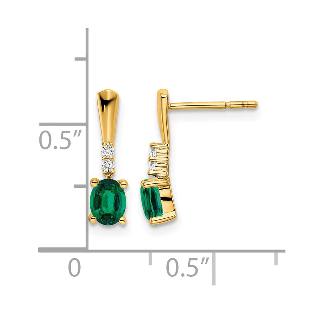 14K Oval Created Emerald and Diamond Dangle Earrings (EM7407-CEM-004-YA)