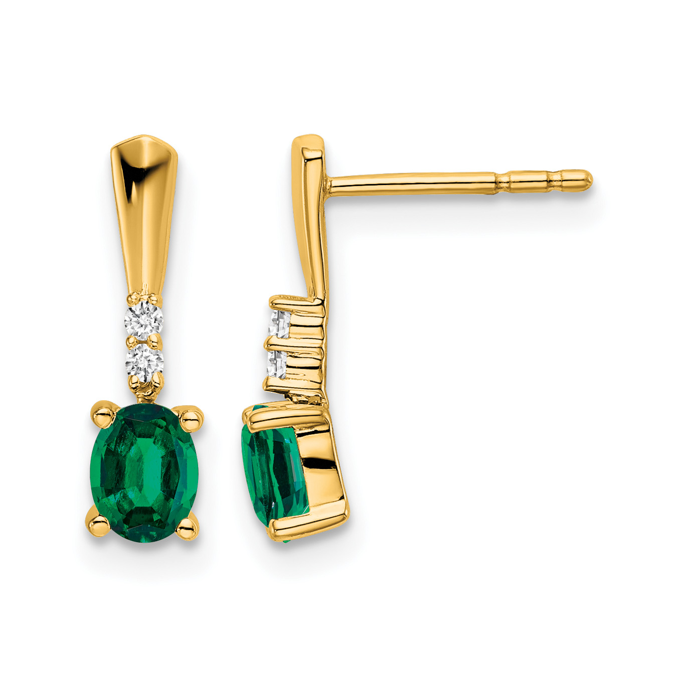 14K Oval Created Emerald and Diamond Dangle Earrings (EM7407-CEM-004-YA)