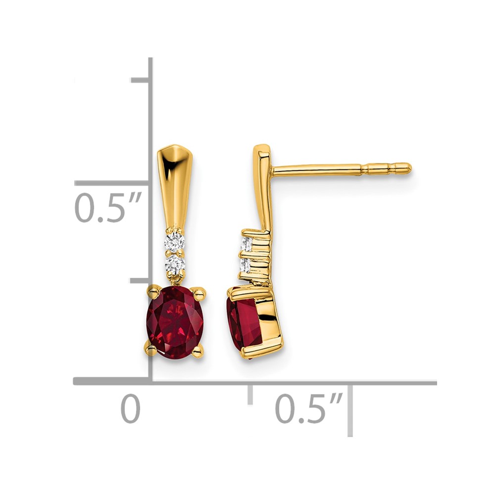 14K Oval Created Ruby and Diamond Dangle Earrings (EM7407-CRU-004-YA)
