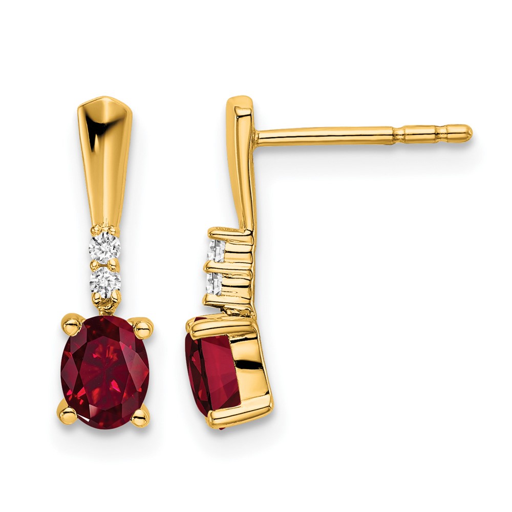 14K Oval Created Ruby and Diamond Dangle Earrings (EM7407-CRU-004-YA)