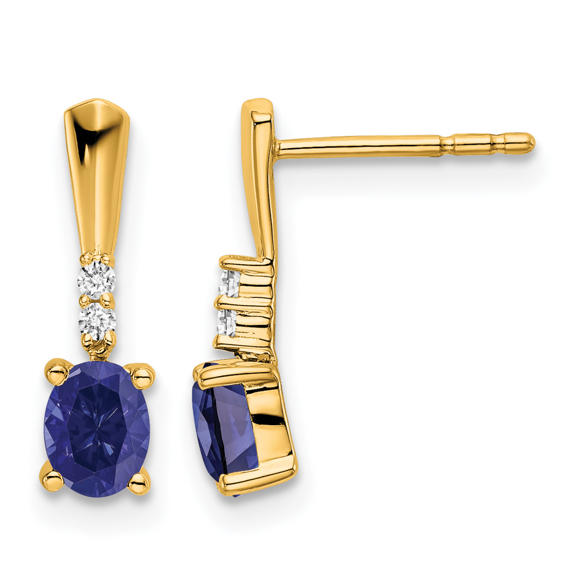 14K Oval Created Sapphire and Diamond Dangle Earrings (EM7407-CSA-004-YA)