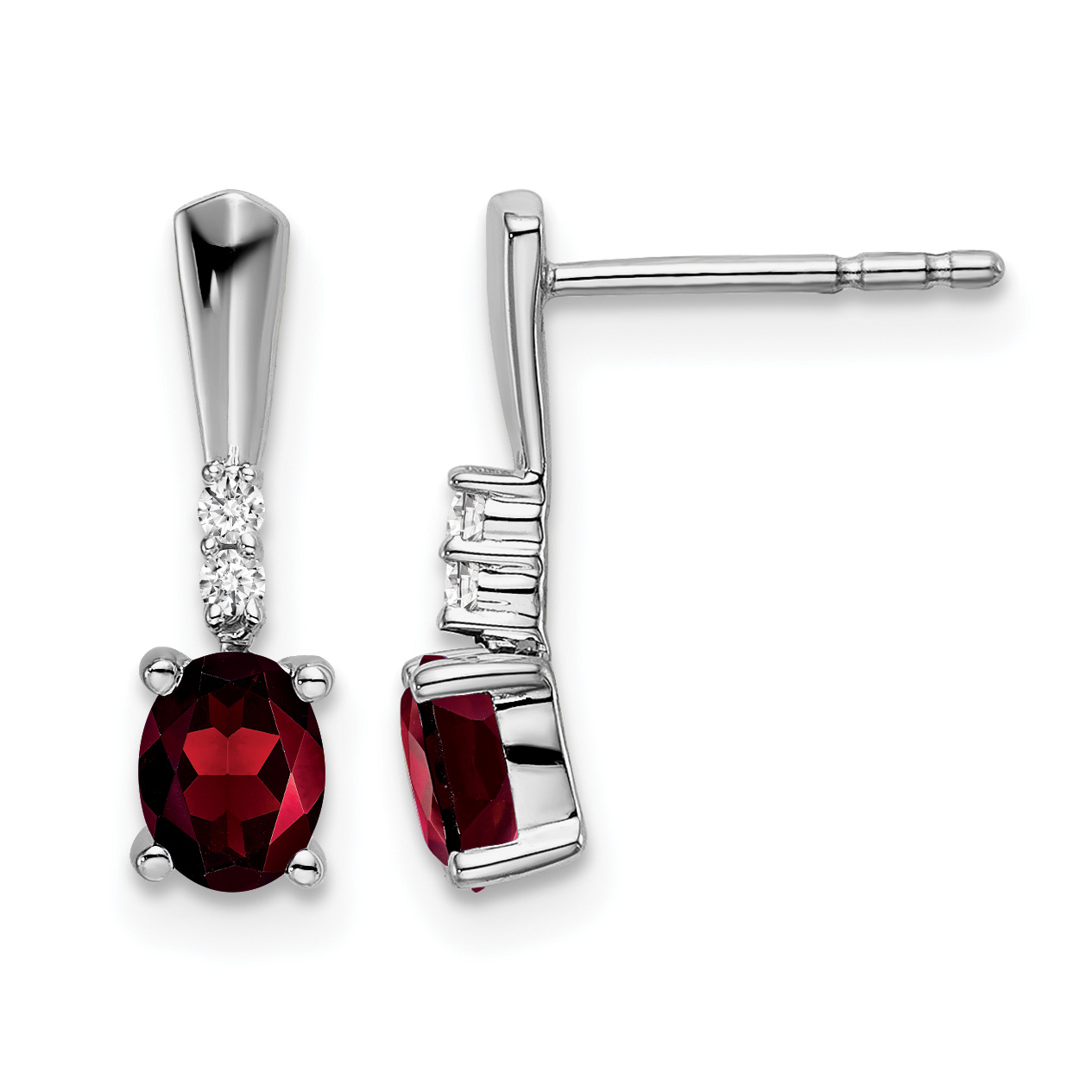 14k White Gold Oval Garnet and Diamond Dangle Earrings (EM7407-GA-004-WA)