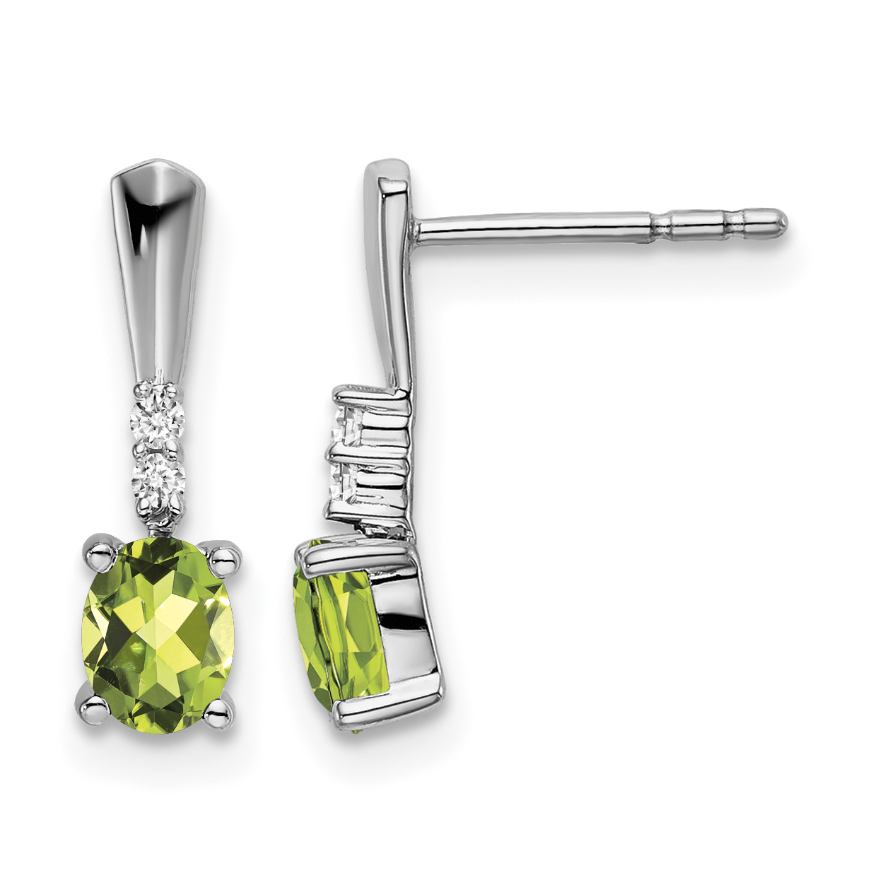 14k White Gold Oval Peridot and Diamond Dangle Earrings (EM7407-PE-004-WA)
