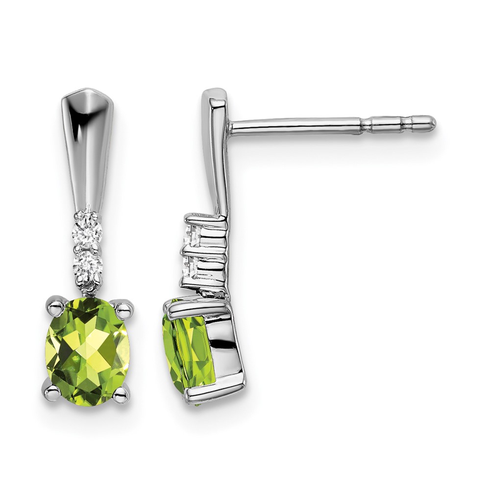 14k White Gold Oval Peridot and Diamond Dangle Earrings (EM7407-PE-004-WA)