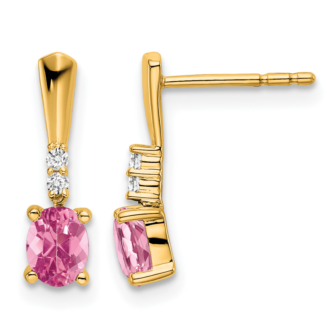 14K Oval Pink Tourmaline and Diamond Dangle Earrings (EM7407-PT-004-YA)