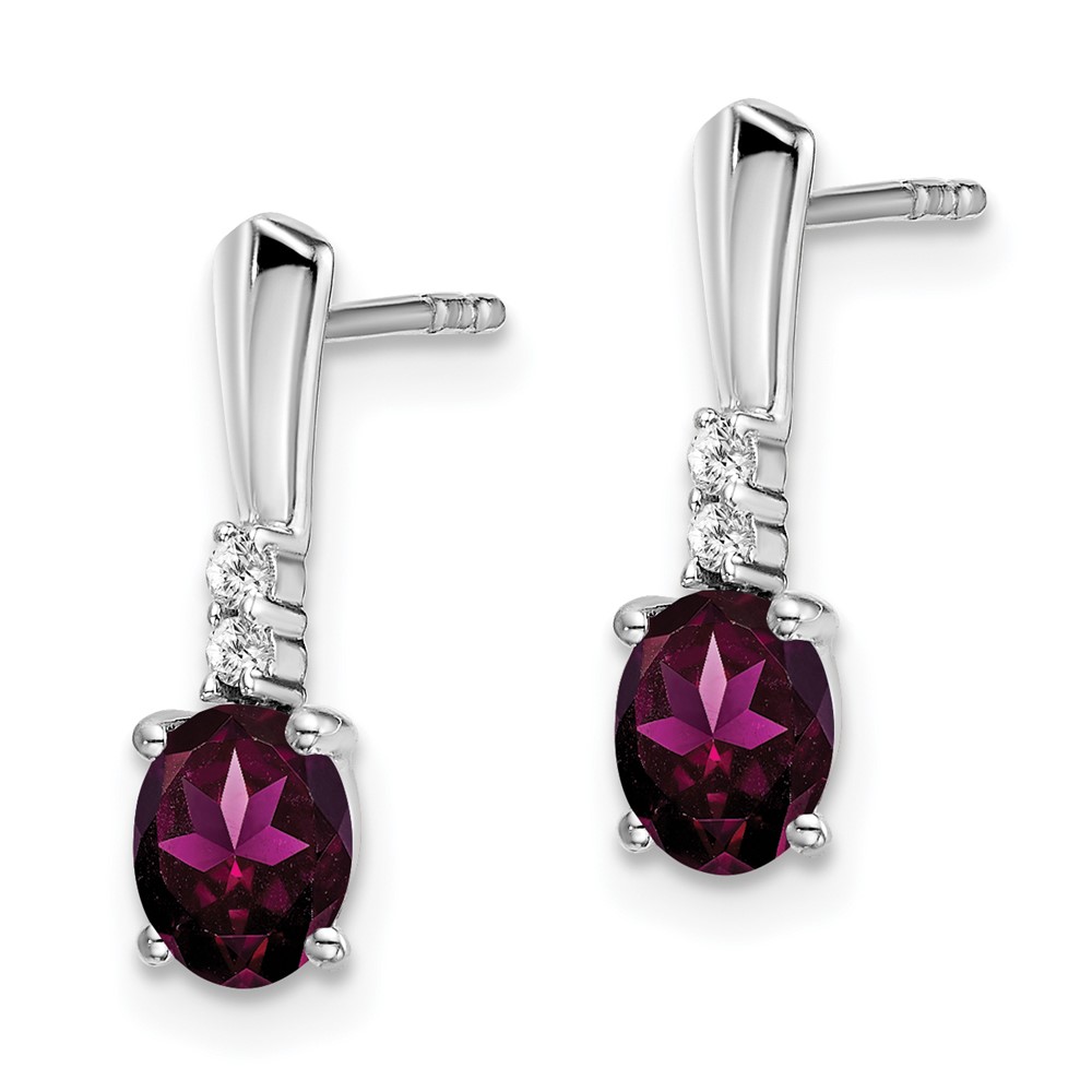 14k White Gold Oval Rhodolite Garnet and Diamond Dangle Earrings (EM7407-RG-004-WA)
