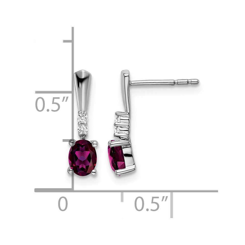 14k White Gold Oval Rhodolite Garnet and Diamond Dangle Earrings (EM7407-RG-004-WA)