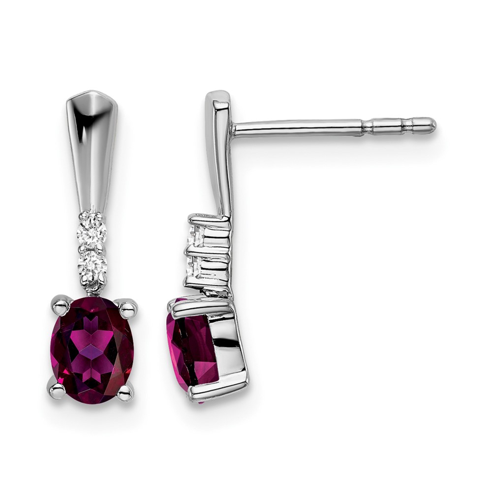 14k White Gold Oval Rhodolite Garnet and Diamond Dangle Earrings (EM7407-RG-004-WA)