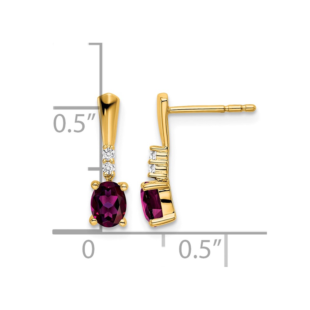 14K Oval Rhodolite Garnet and Diamond Dangle Earrings (EM7407-RG-004-YA)