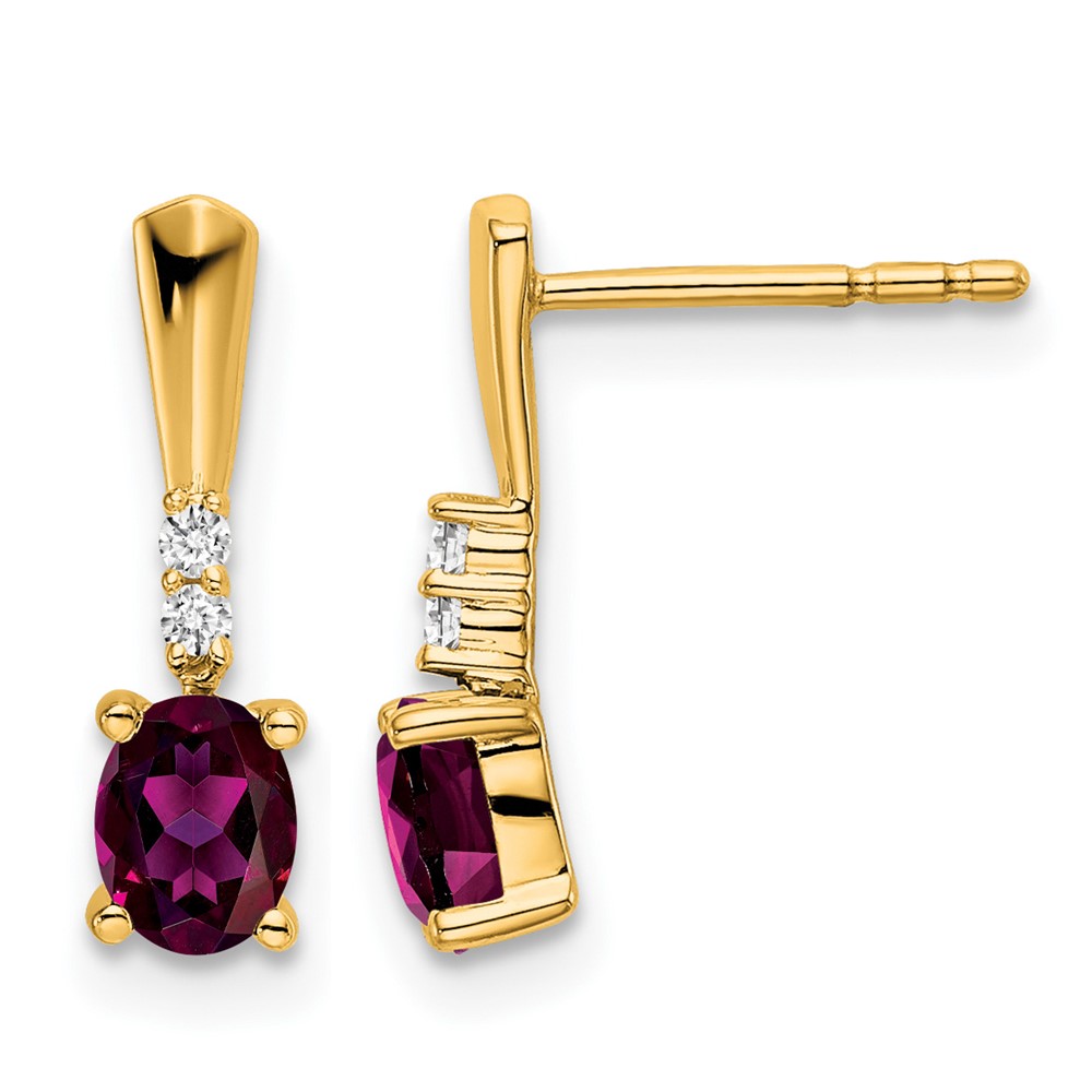 14K Oval Rhodolite Garnet and Diamond Dangle Earrings (EM7407-RG-004-YA)