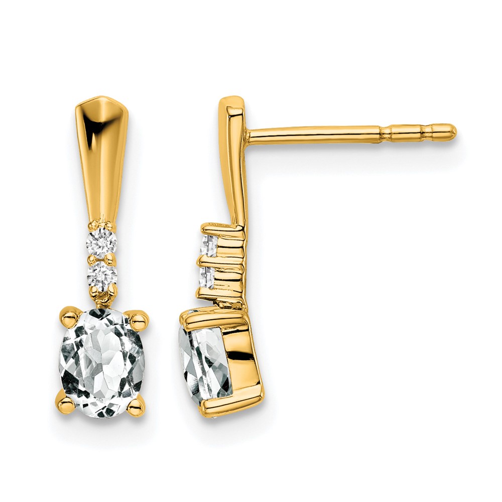 14K Oval White Topaz and Diamond Dangle Earrings (EM7407-WT-004-YA)