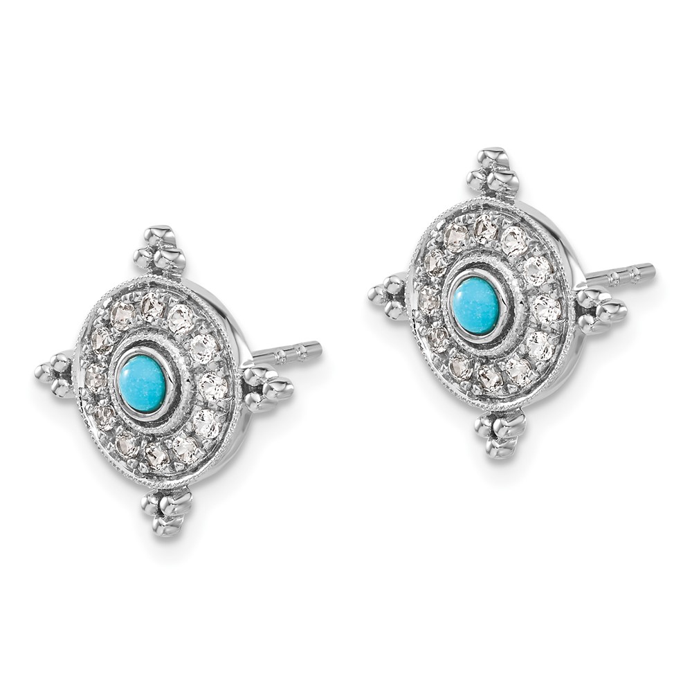 14k White Gold Turquoise and White Topaz Earrings (EM7422-BTQ-W)