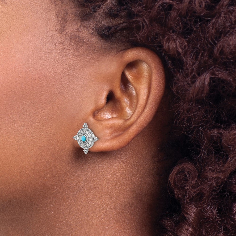 14k White Gold Turquoise and White Topaz Earrings (EM7422-BTQ-W)