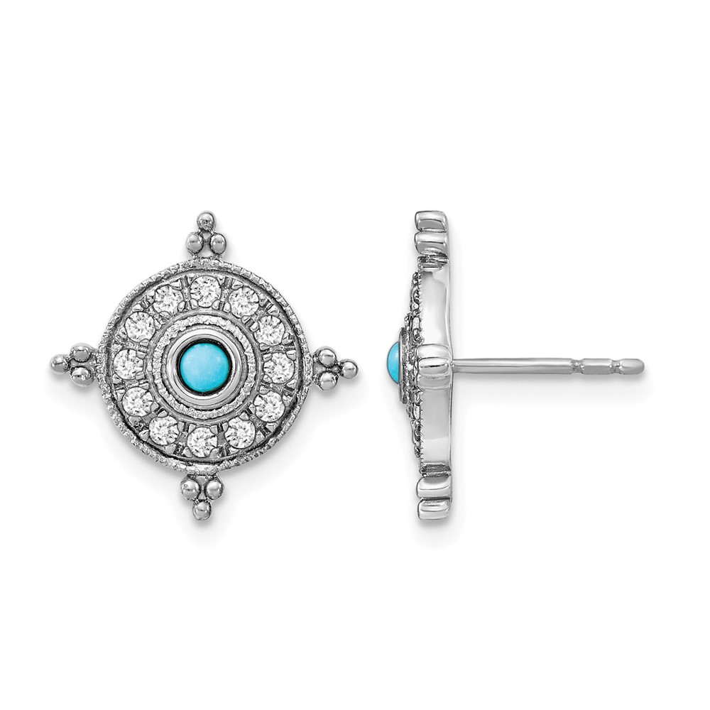 14k White Gold Turquoise and White Topaz Earrings (EM7422-BTQ-W)