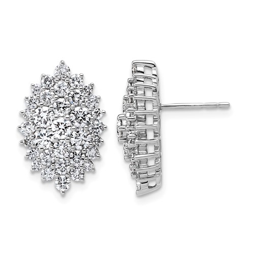 14K White Gold 2.50 Carat Lab Grown Diamond VS SI+ G+ Complete Cluster Post Earrings
