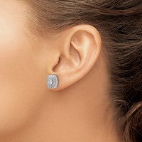 14K White Gold 1.50 Carat Lab Grown Diamond VS SI+ G+ Double Halo Post Earrings view 3