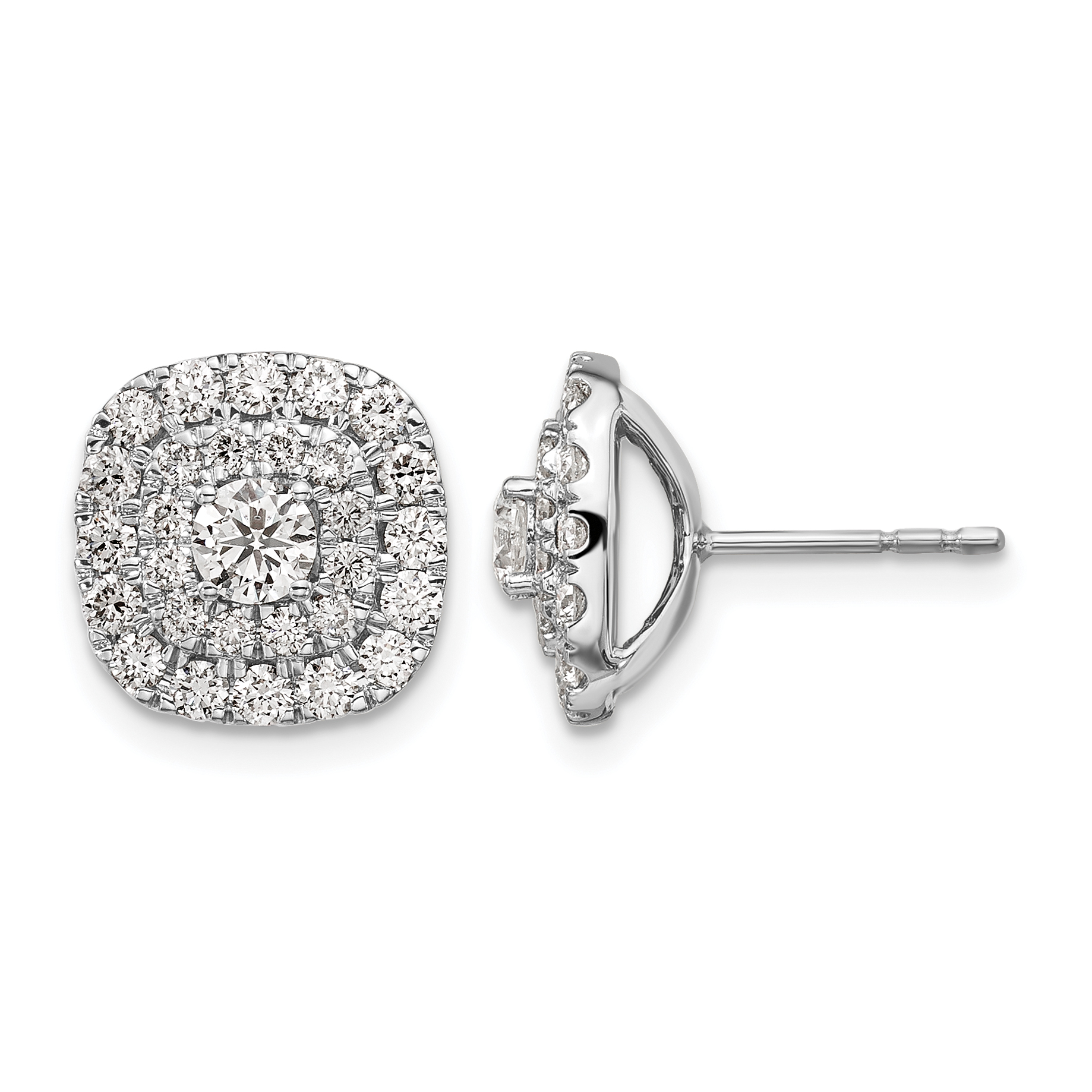 14k White Gold 1 1/2 carat Lab Grown Diamond VS/SI+ G+ Double Halo Post Earrings (EM7448-150-WLG)