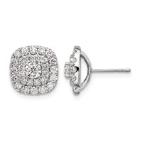 14K White Gold 1.50 Carat Lab Grown Diamond VS SI+ G+ Double Halo Post Earrings view 1