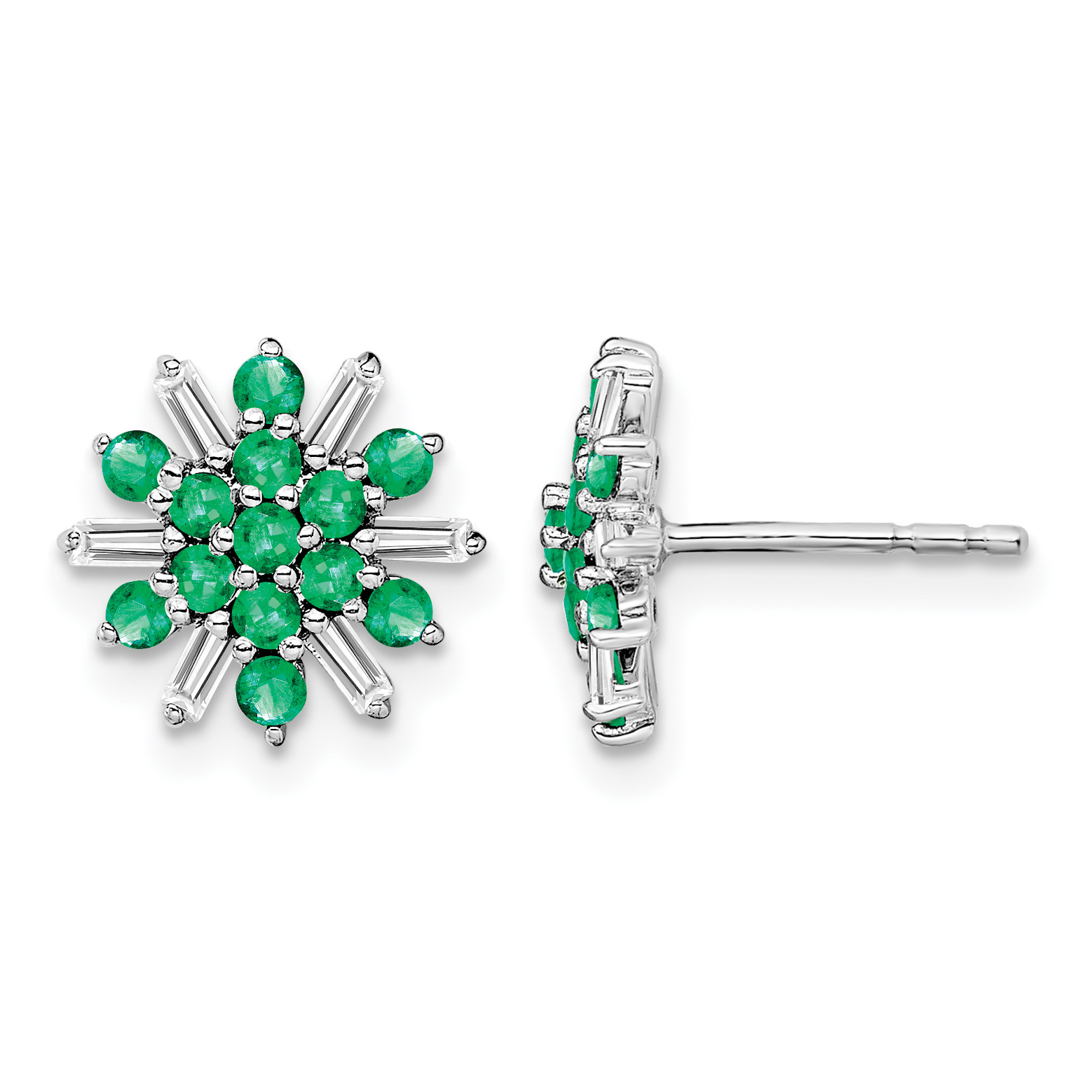 14k White Gold Emerald and Diamond Earrings (EM7454-EM-18-WA)