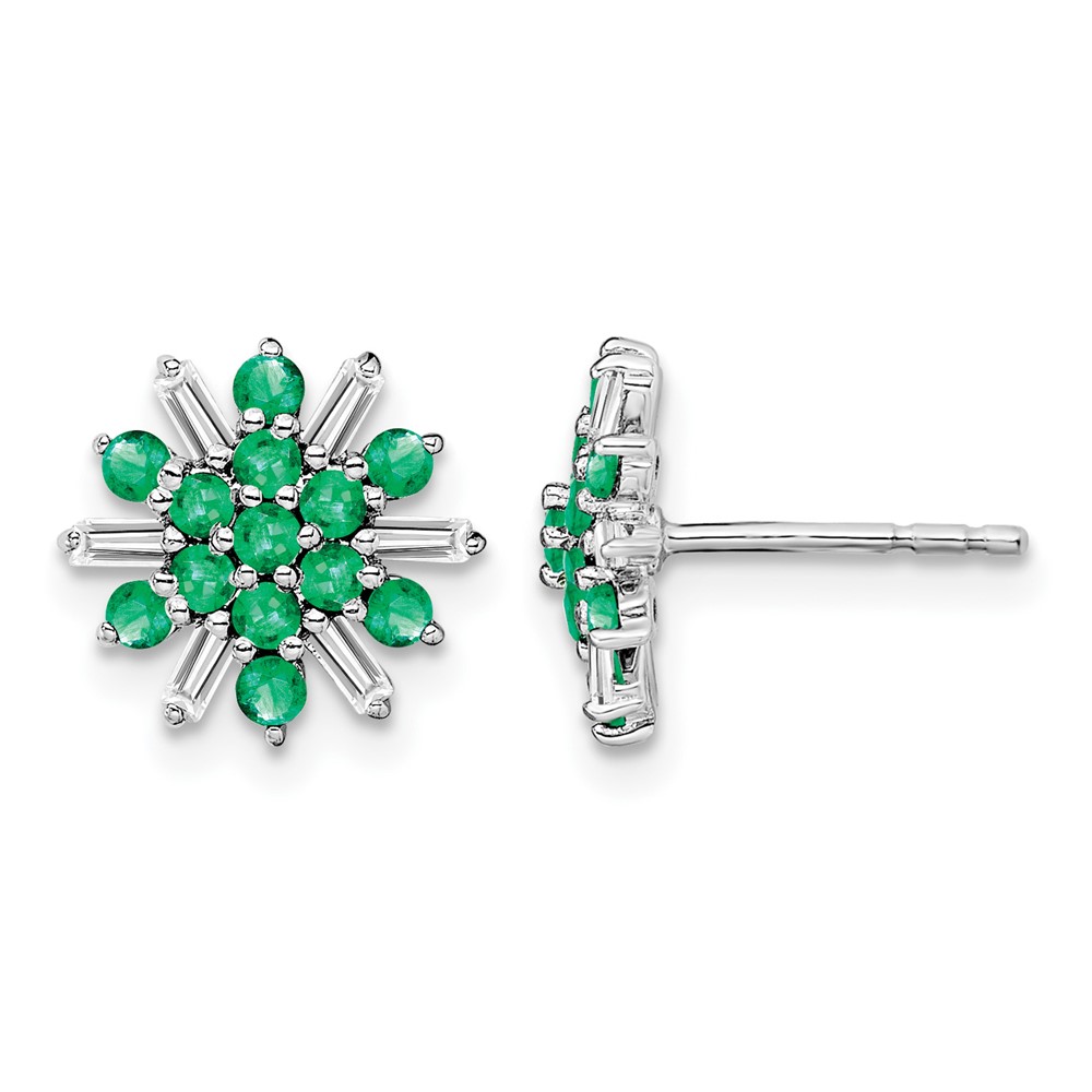 14k White Gold Emerald and Diamond Earrings (EM7454-EM-18-WA)